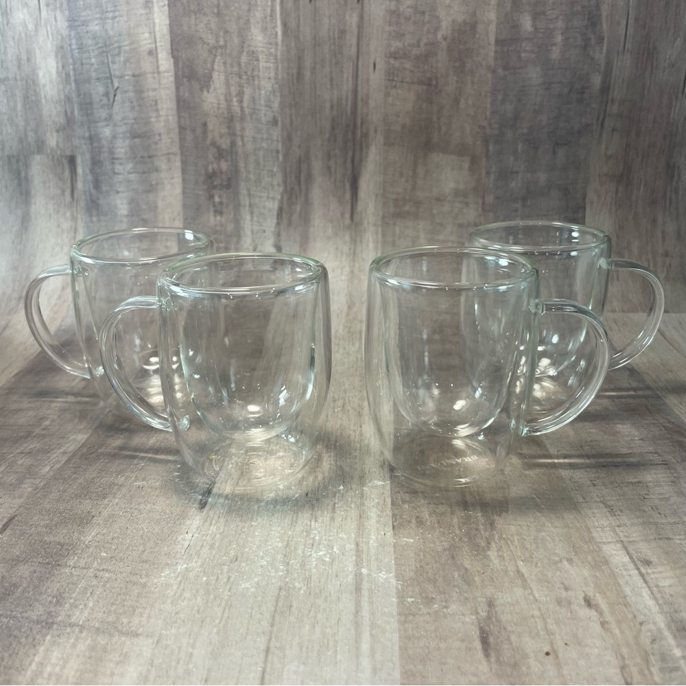 Set of 4 Brandani Double Walled Glass Espresso Shot Cup Mugs Coffee Tea 3" Tall